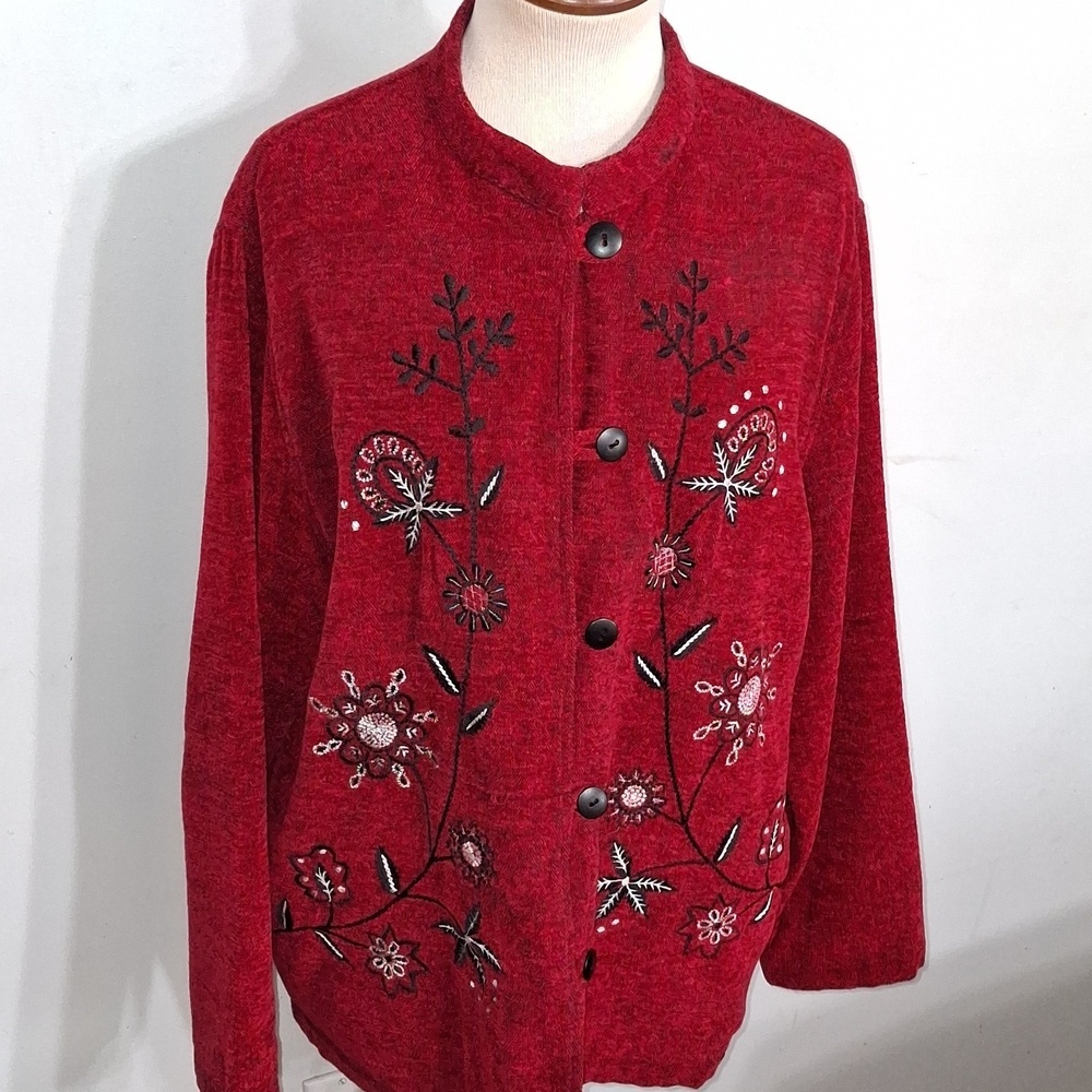 White Stag /Red Embroidered Cardigan Jacket- W Sz Large- 12-14